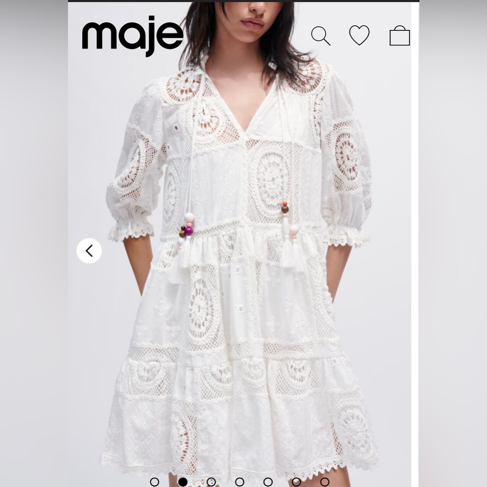 Maje Voile & Crochet White Lace Dress